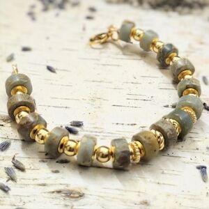 Natural Blue Opal In Artisan Bracelet 18K Gold Plated